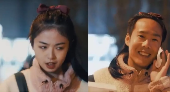 引發(fā)爭議的涉事廣告宣傳片截圖。片中美女（左）用卸妝水一抹后秒變男人（右）